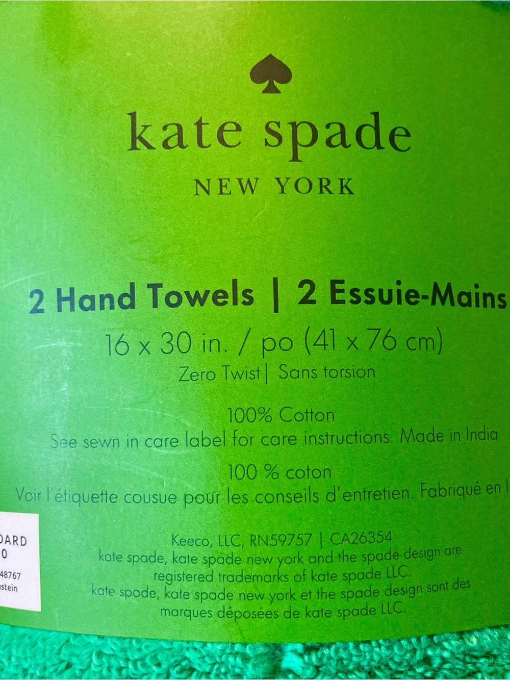 NWT and packaging Kate Spade 100% cotton plush emerald green bath bundle